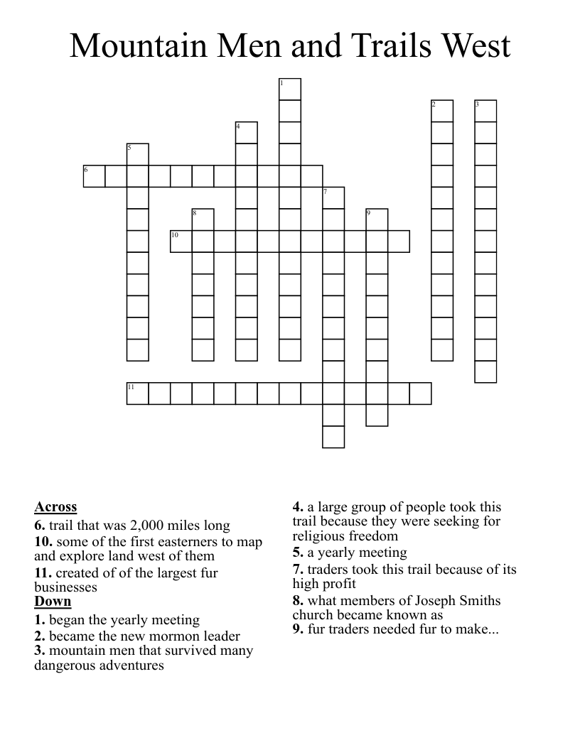 Mountain Men and Trails West   Crossword