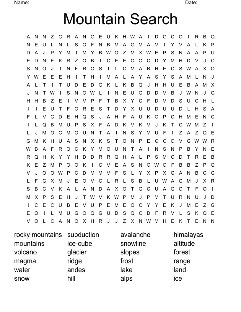 Mountain Search Word Search