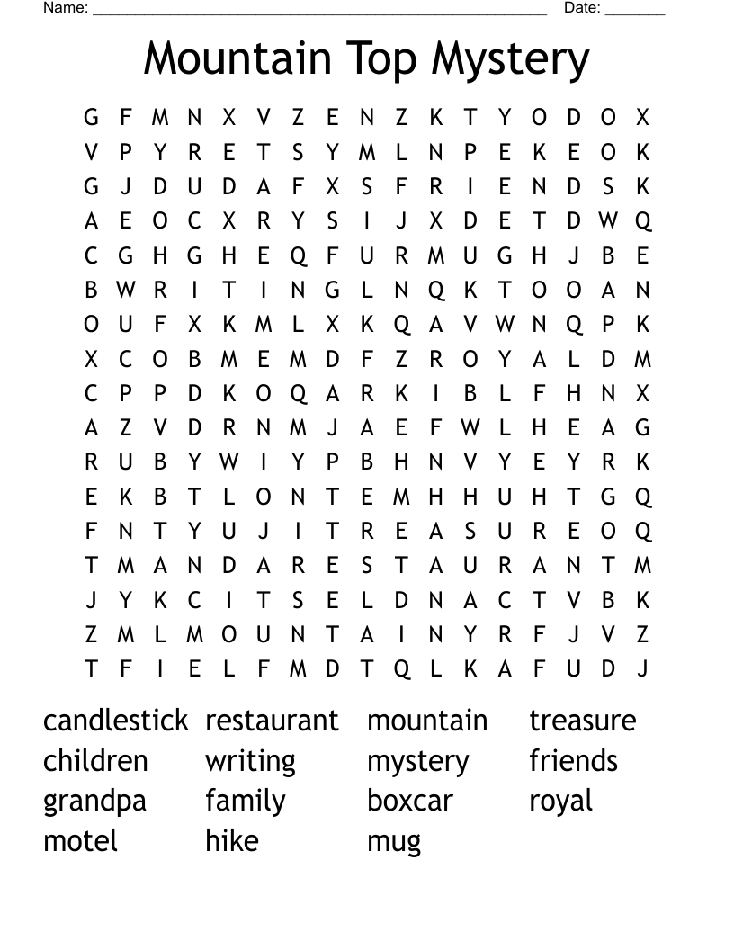 Mountain Top Mystery Word Search