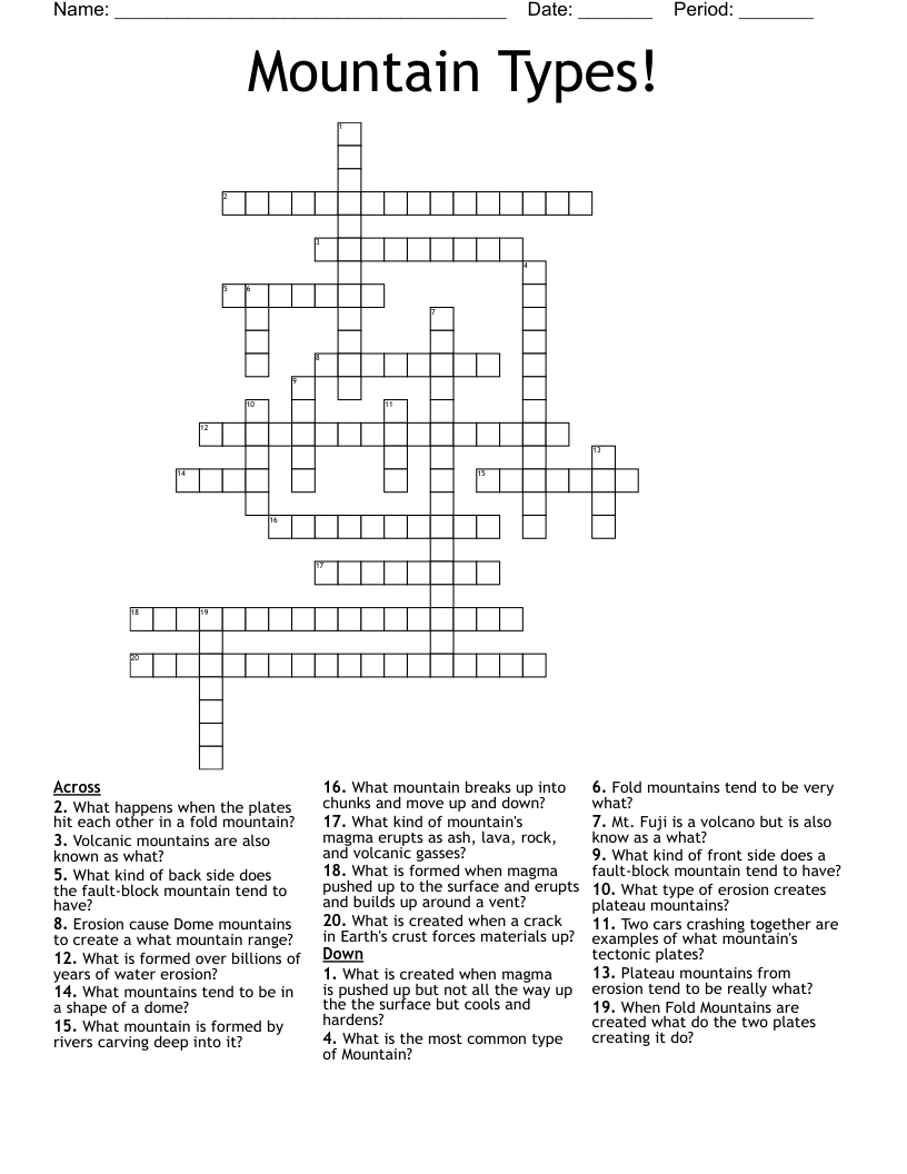 Mountain Types! Crossword