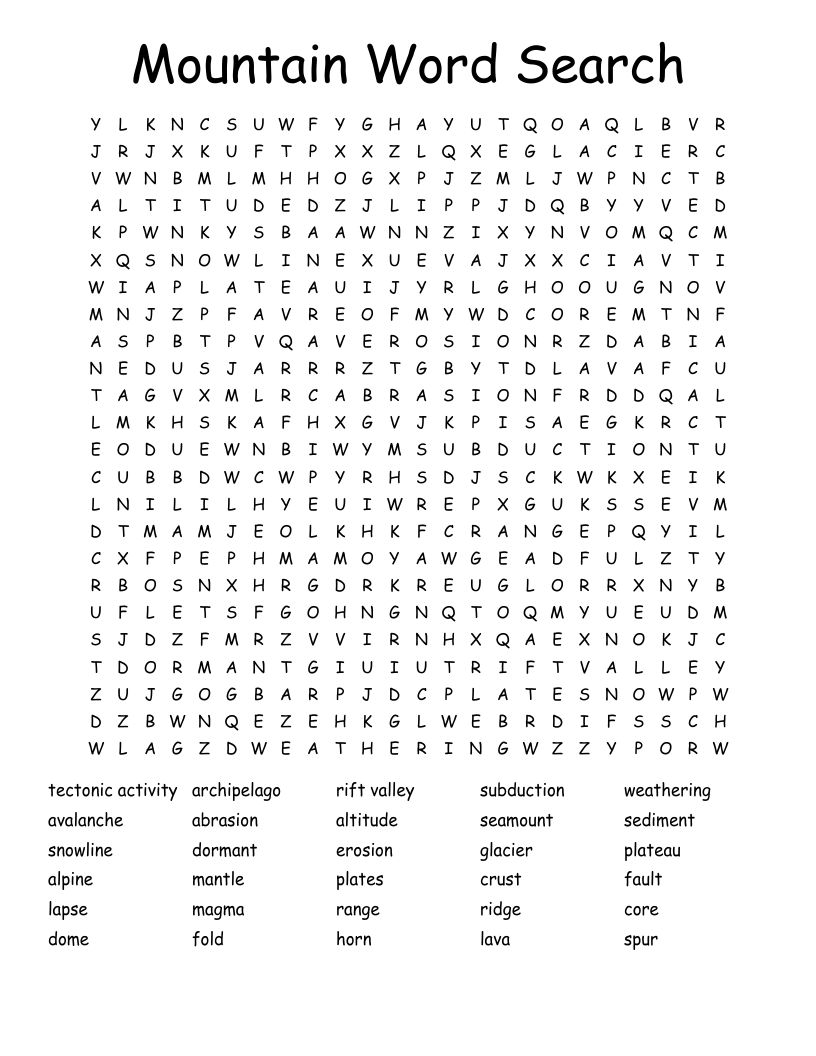 Mountain Word Search
