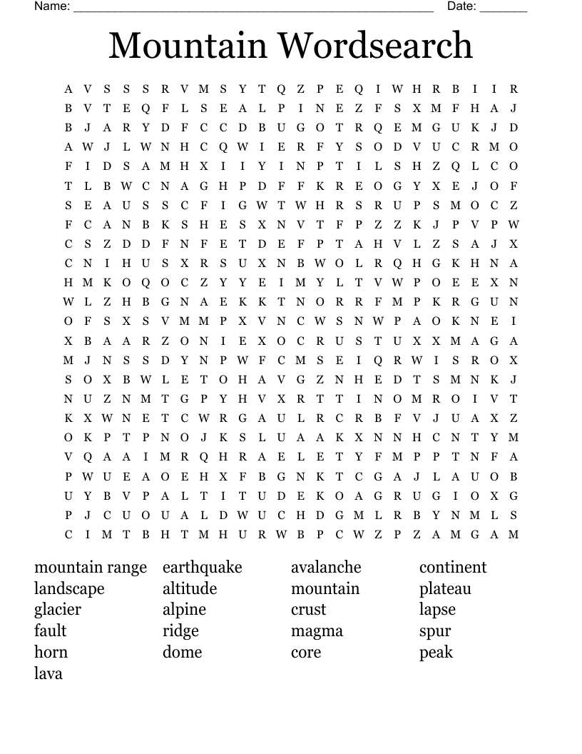 Mountain Wordsearch