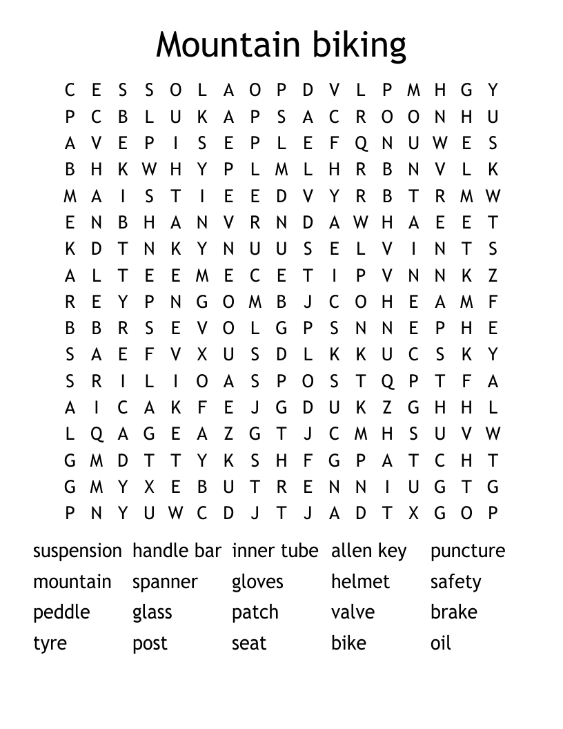 Mountain biking Word Search