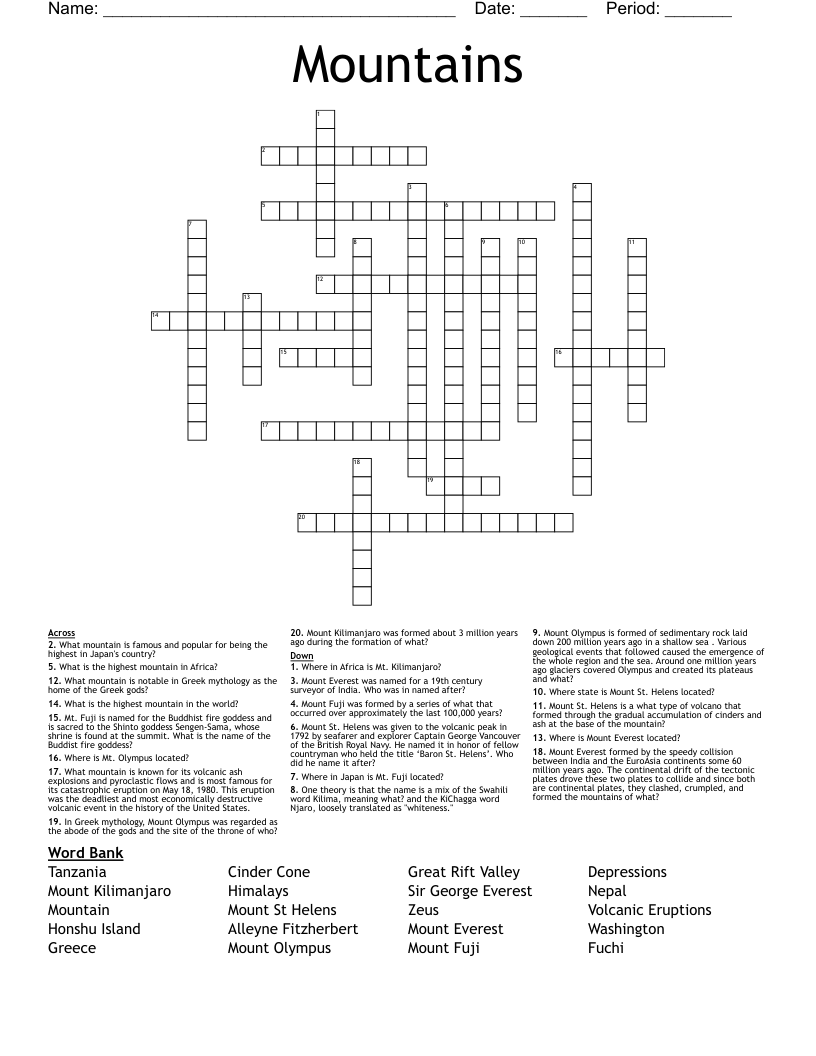 Mountains Crossword