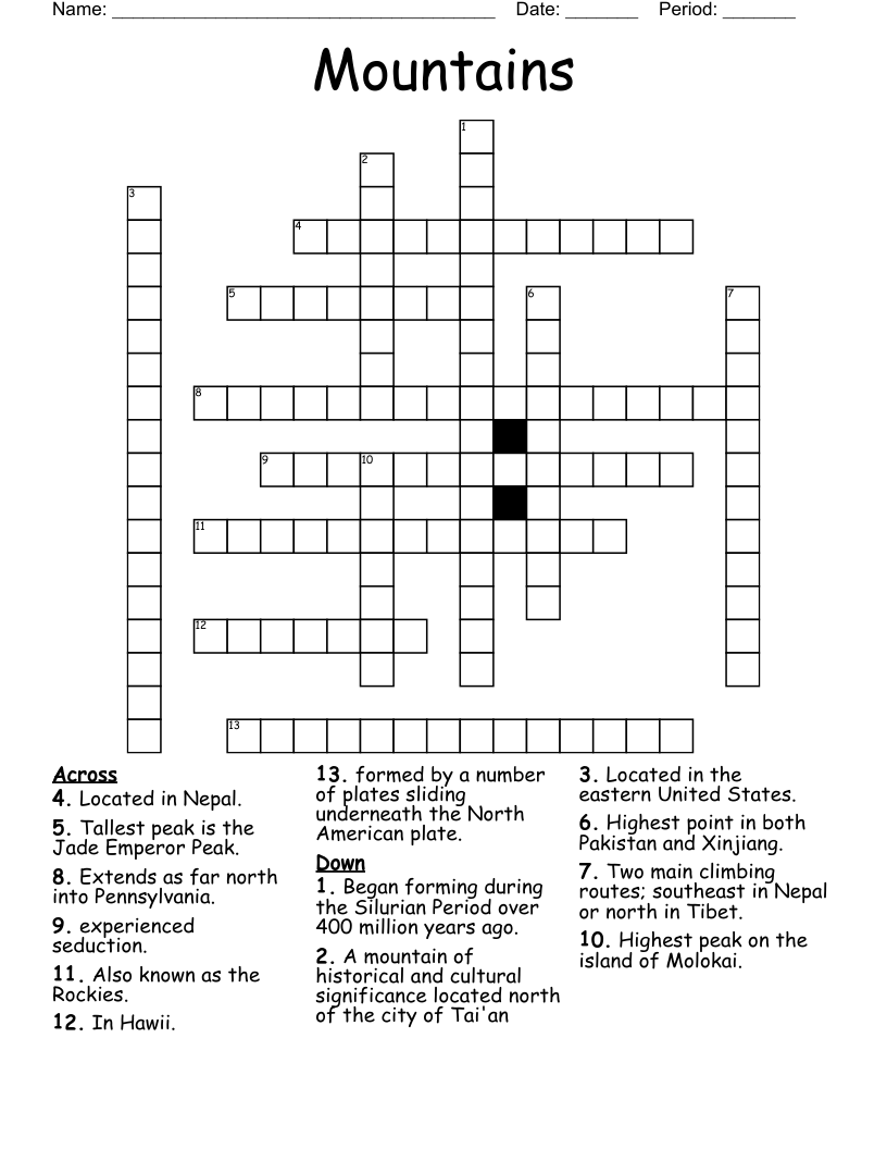 Mountains Crossword