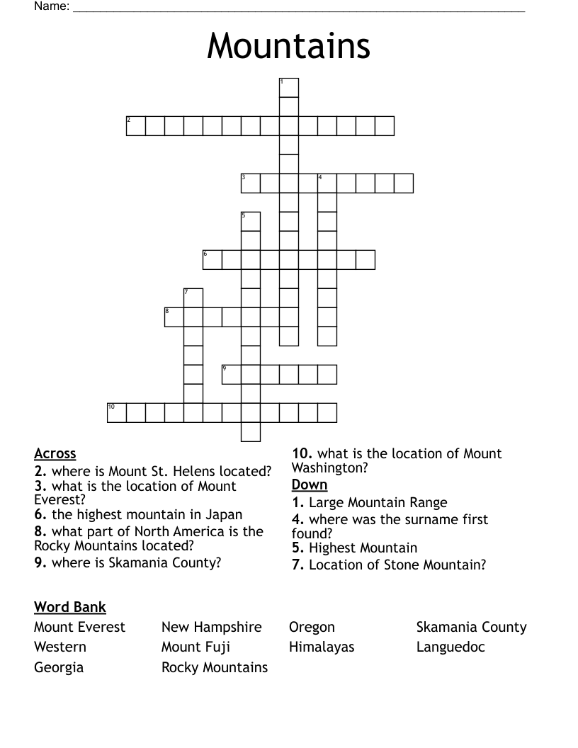 Mountains Crossword