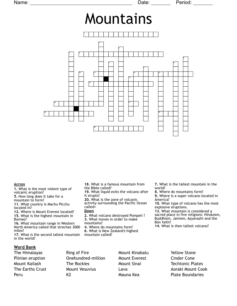 Mountains Crossword