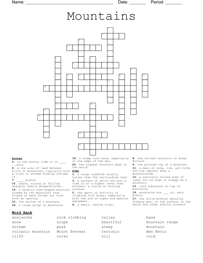 Mountains Crossword