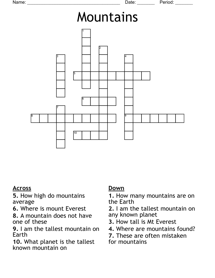 Mountains Crossword