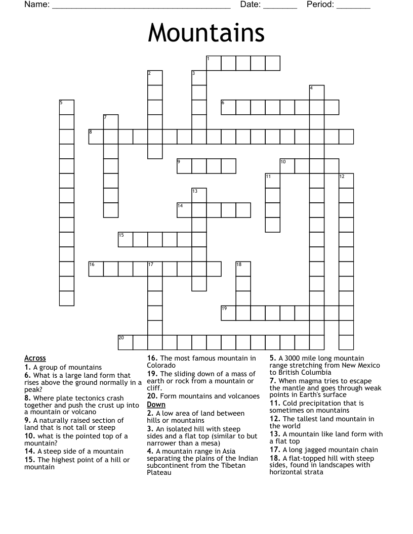 Mountains Crossword