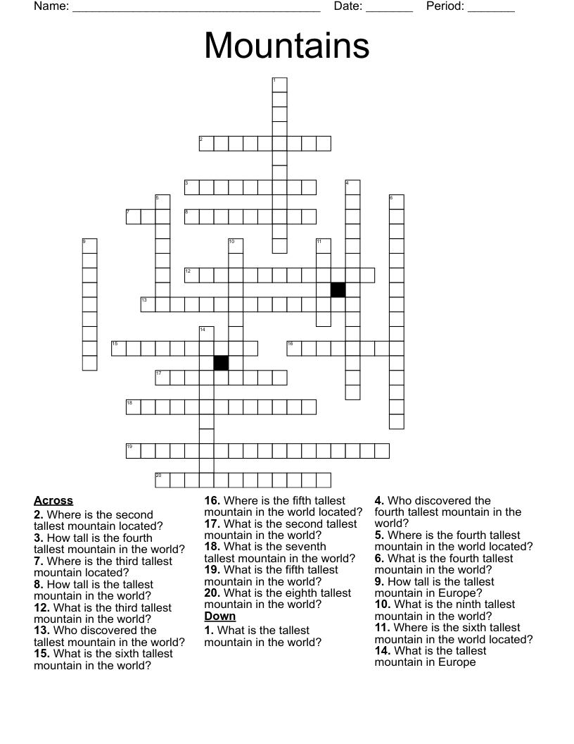 Mountains Crossword
