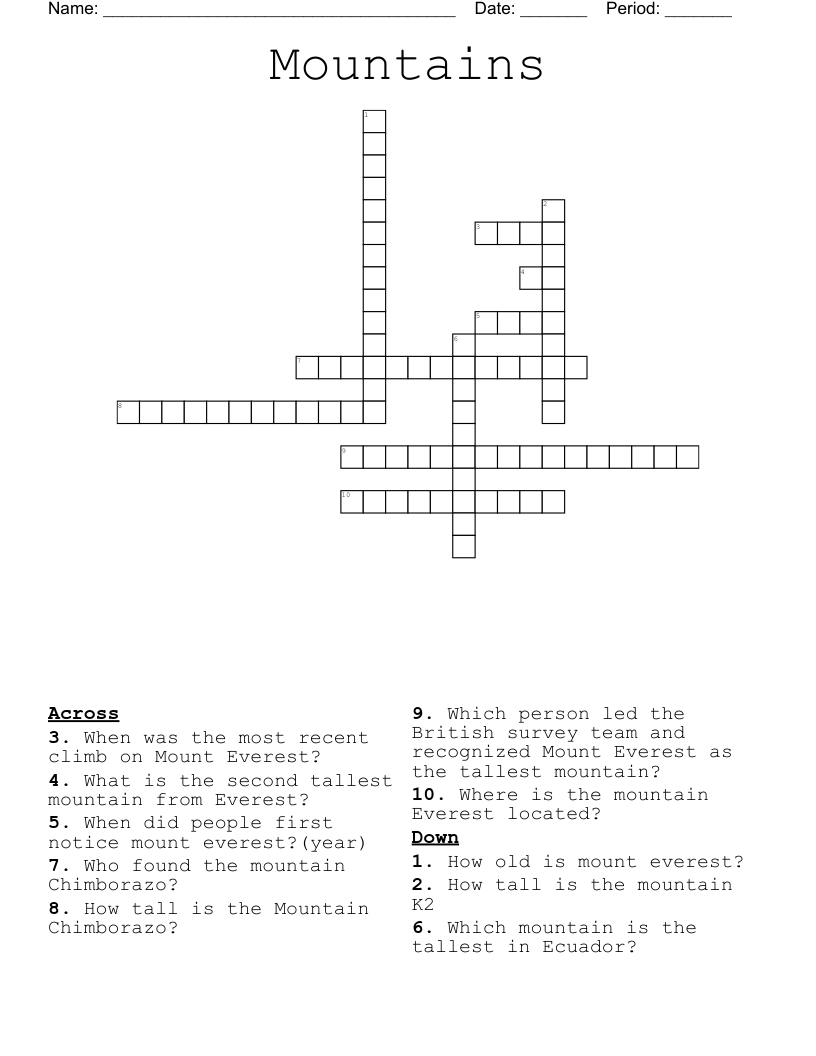 Mountains Crossword