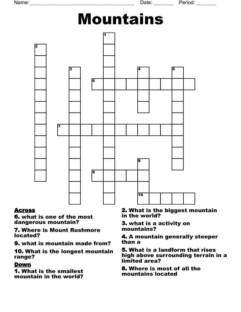 Mountains Crossword