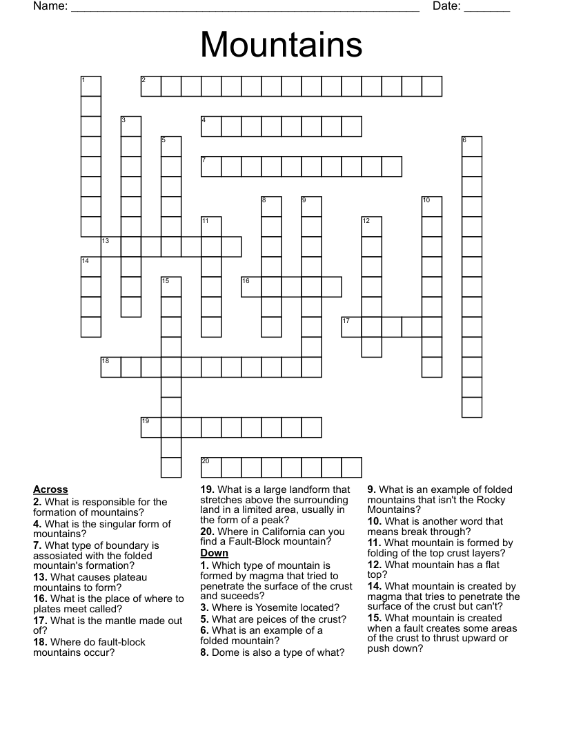 Mountains Crossword