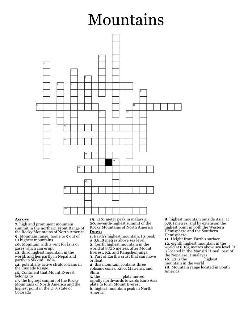 Mountains Crossword