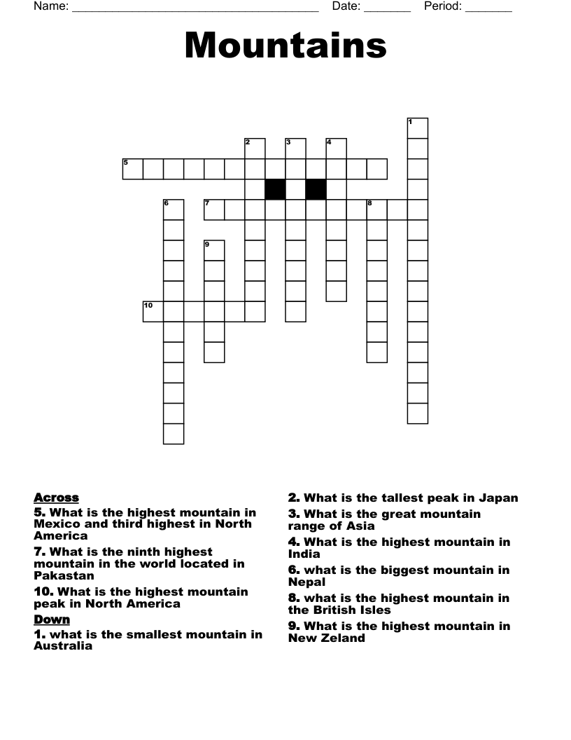 Mountains Crossword