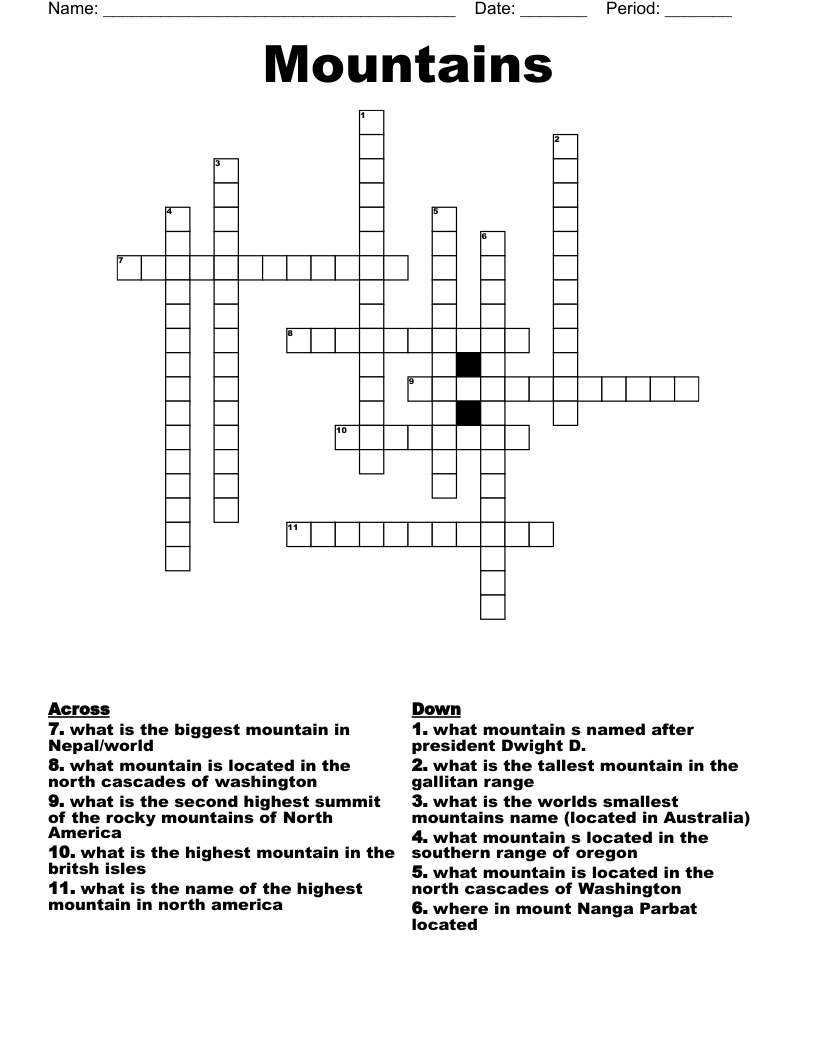 Mountains Crossword