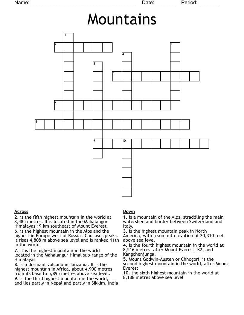 Mountains Crossword