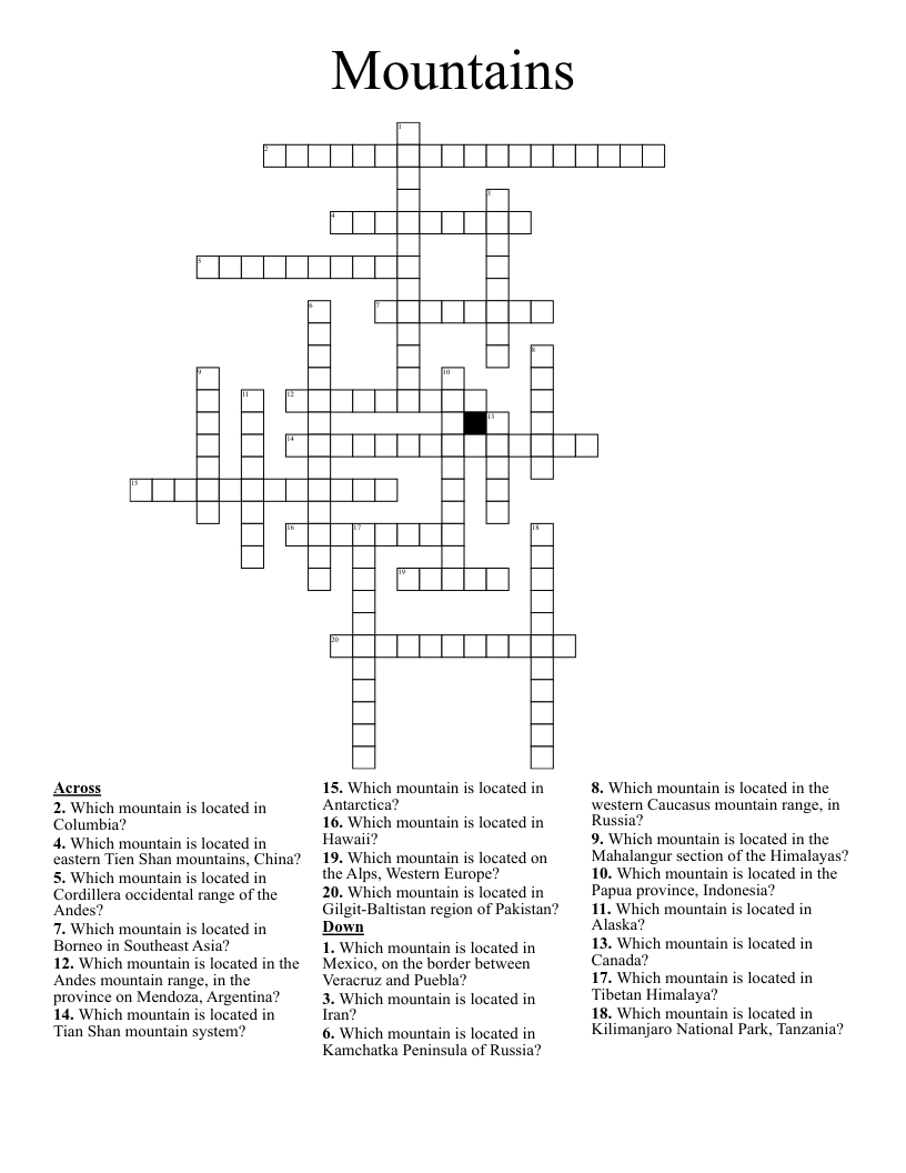 Mountains Crossword