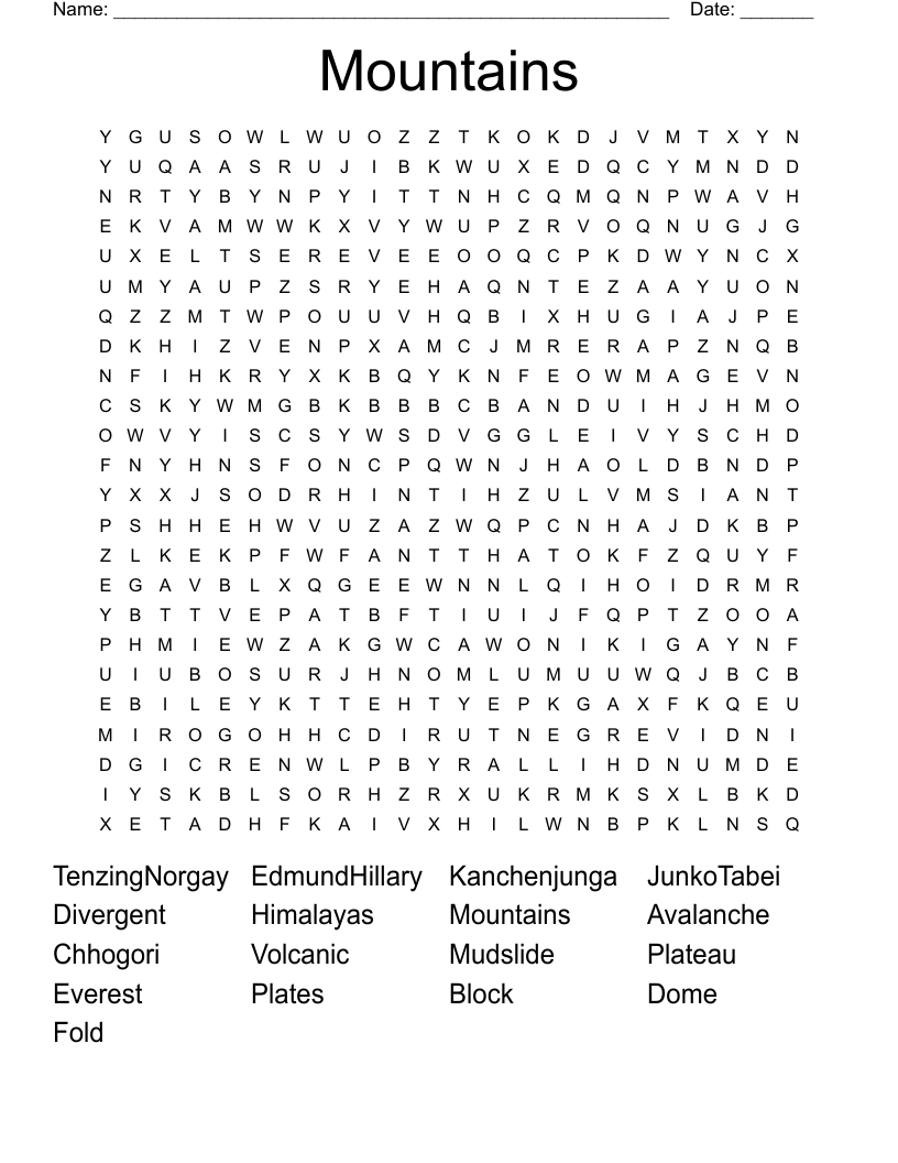 Mountains Word Search