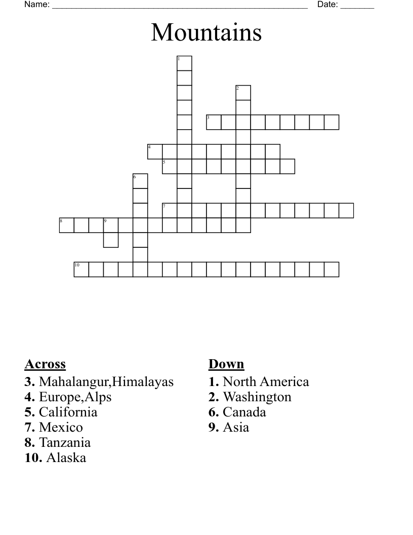 Mountains Crossword