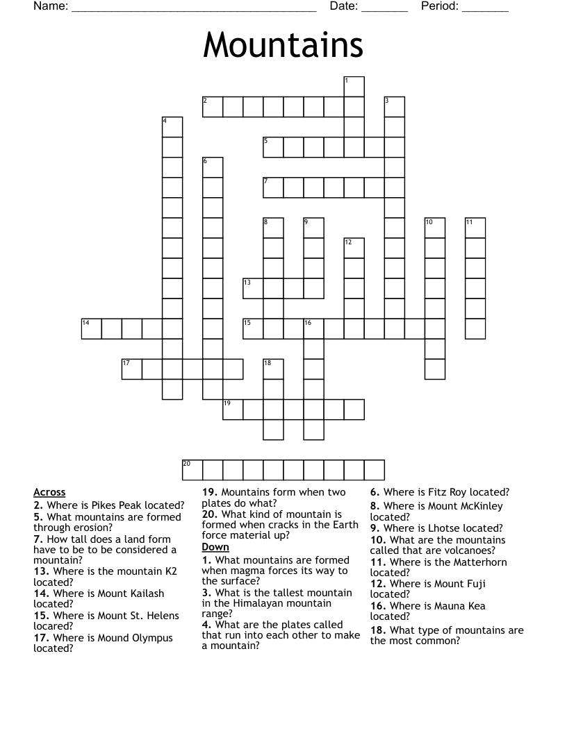 Mountains Crossword