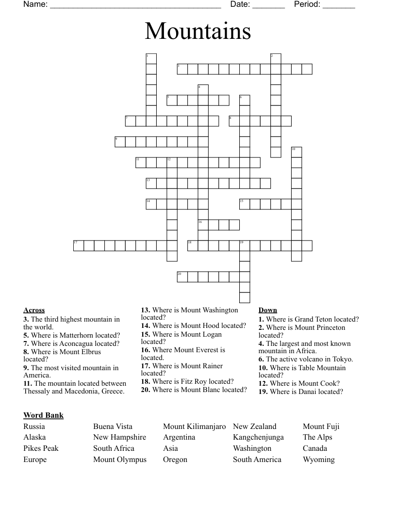 Mountains Crossword