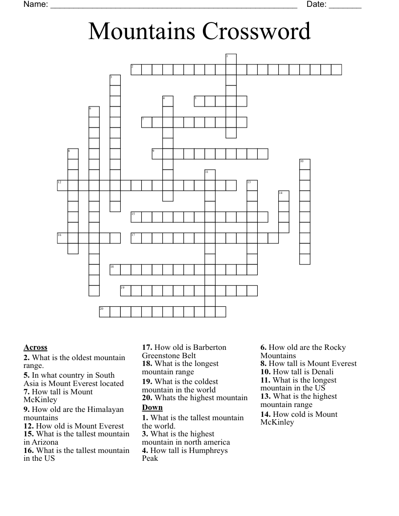 Mountains Crossword 