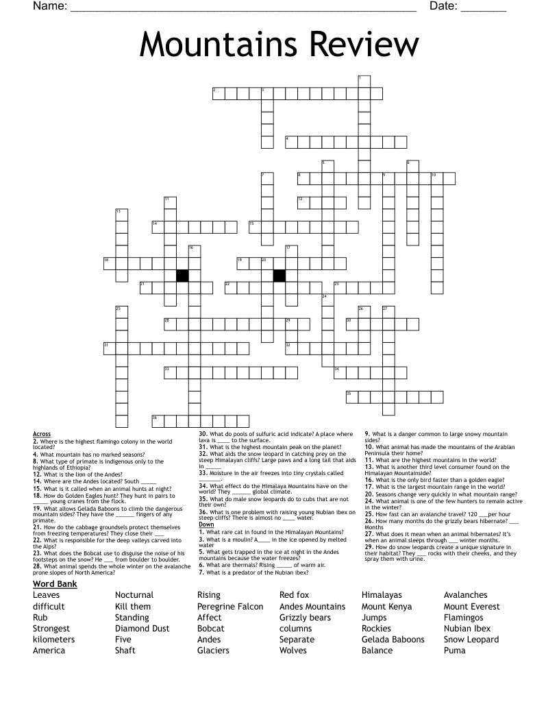 Mountains Review Crossword