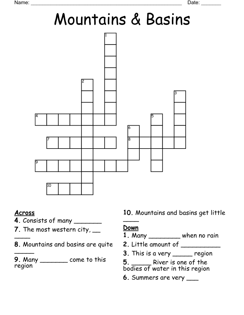 Mountains & Basins Crossword
