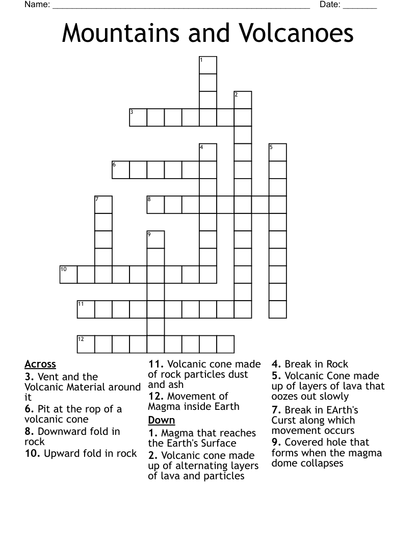 Mountains and Volcanoes Crossword