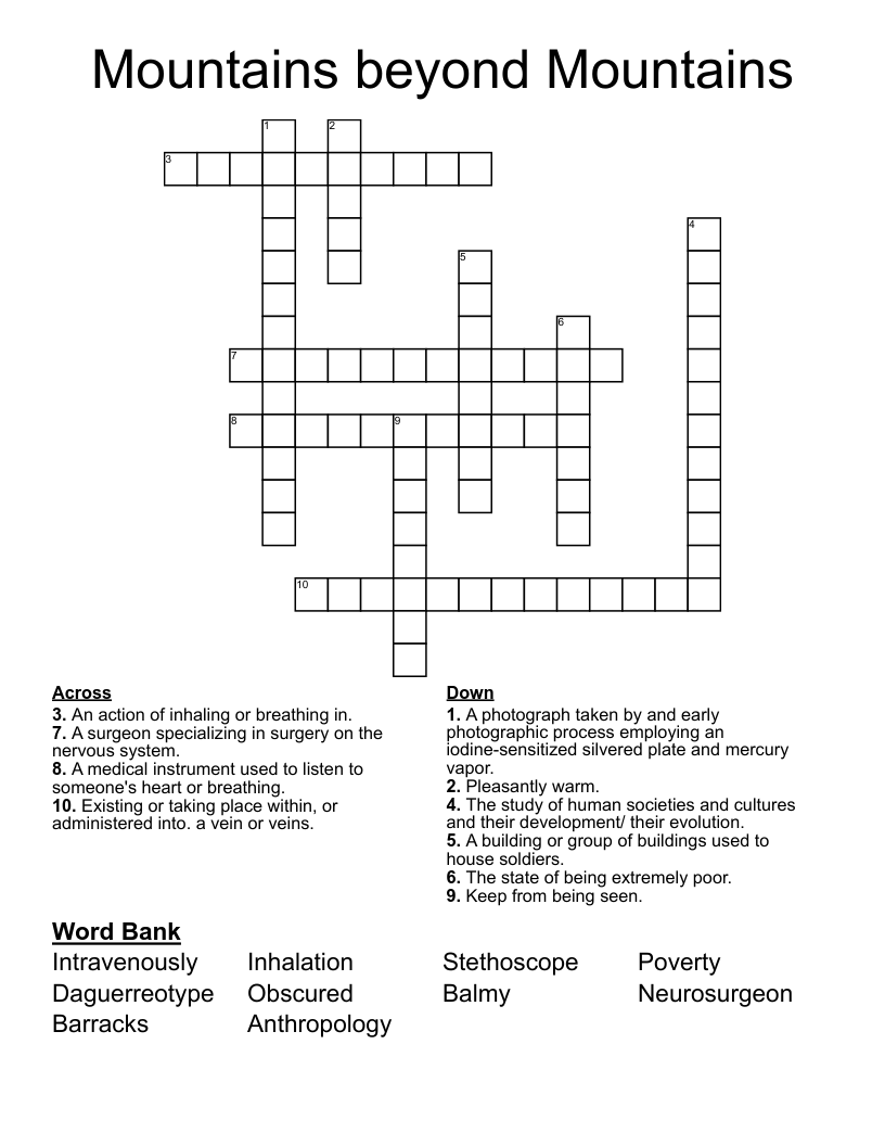 Mountains beyond Mountains Crossword