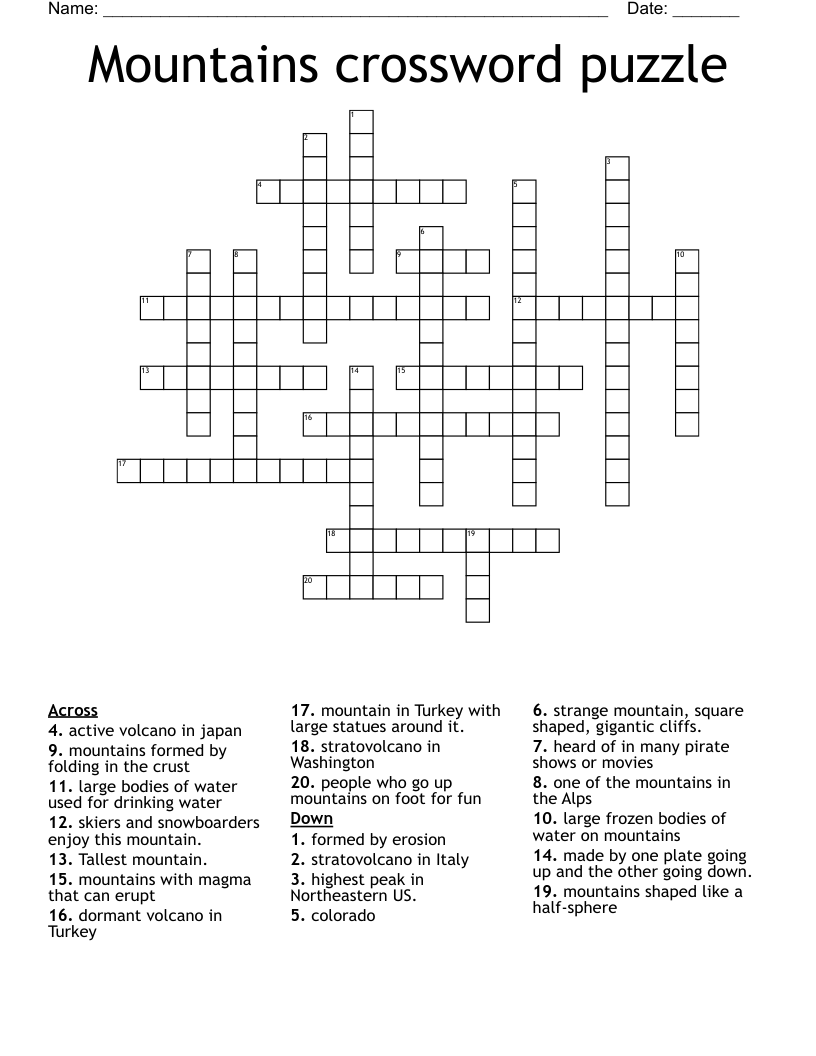 Mountains crossword puzzle