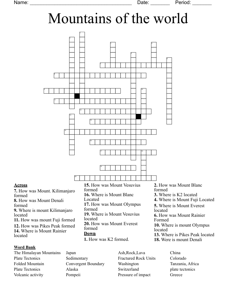 Mountains of the world Crossword