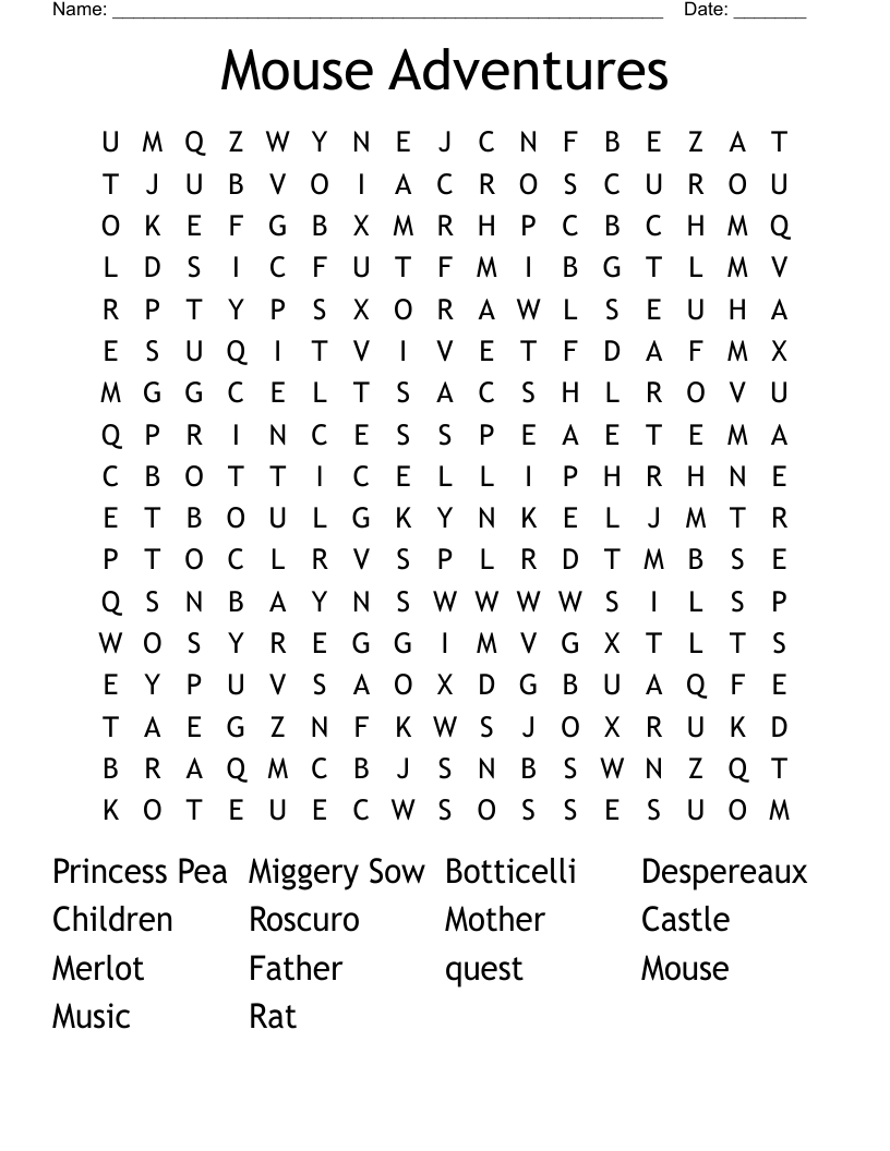 Mouse Adventures Word Search
