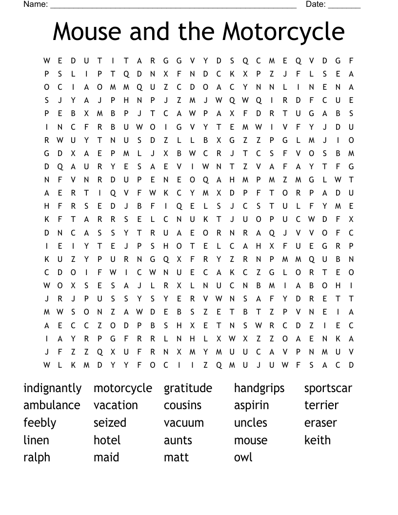 Mouse and the Motorcycle Word Search