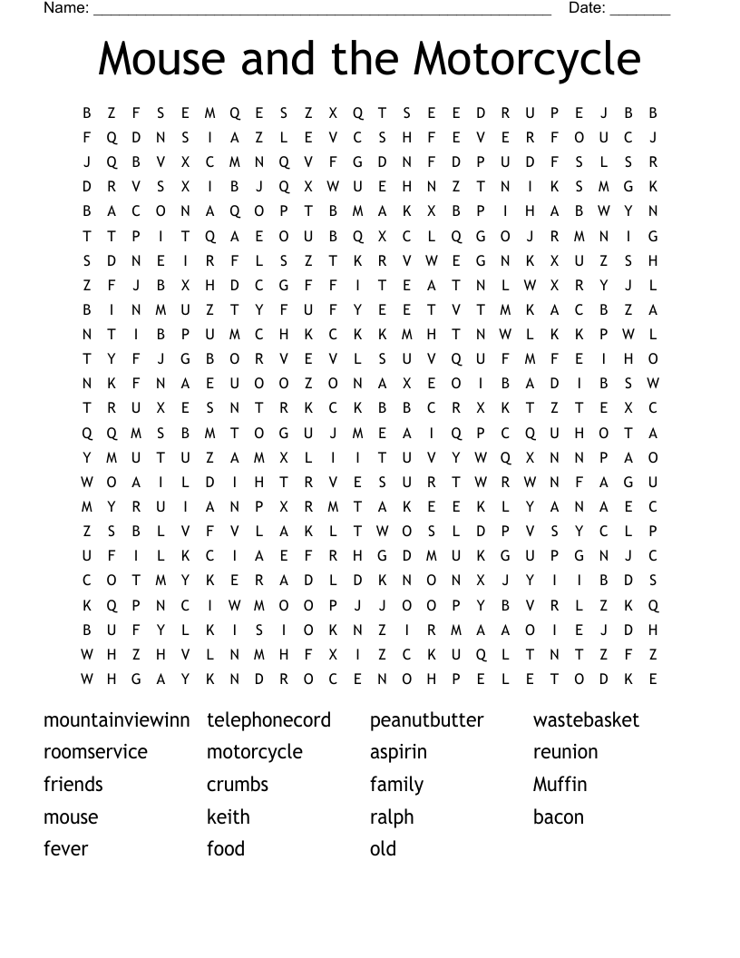 Mouse and the Motorcycle Word Search