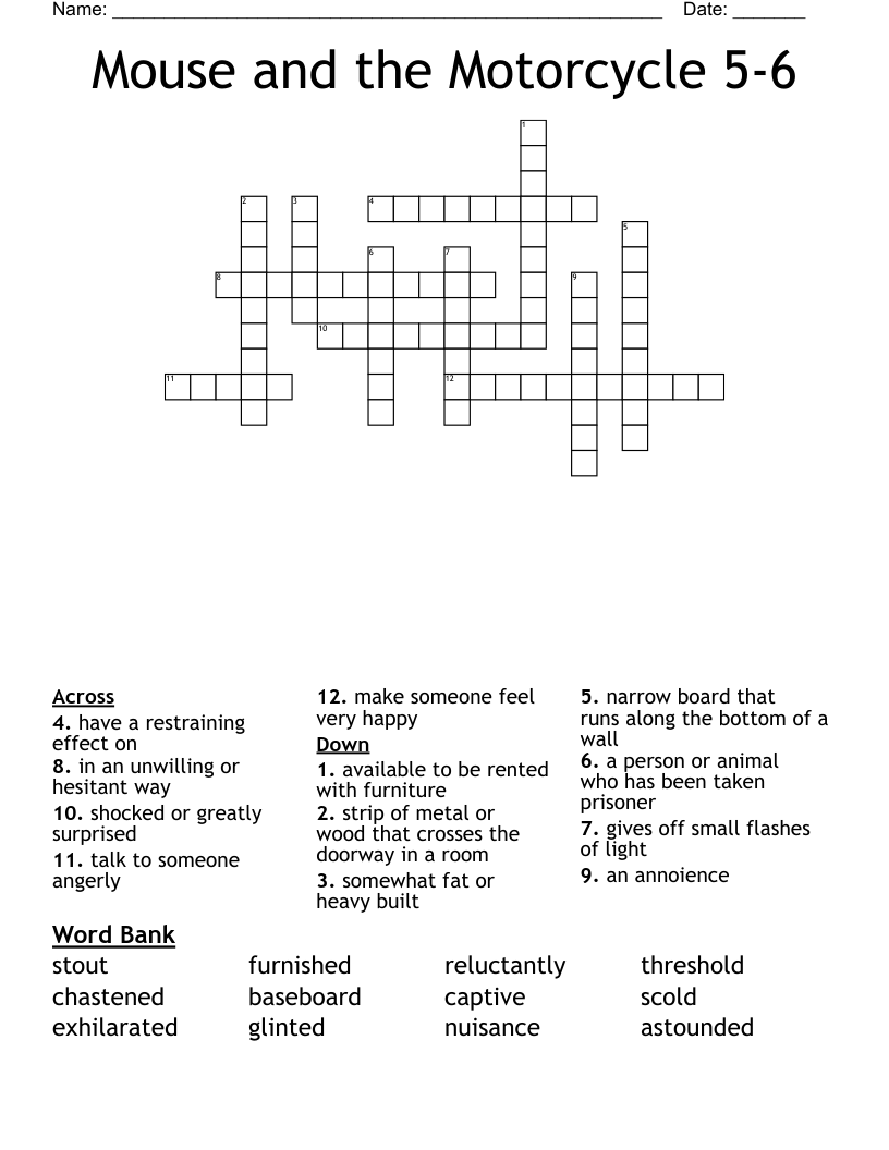 Mouse and the Motorcycle 5-6 Crossword