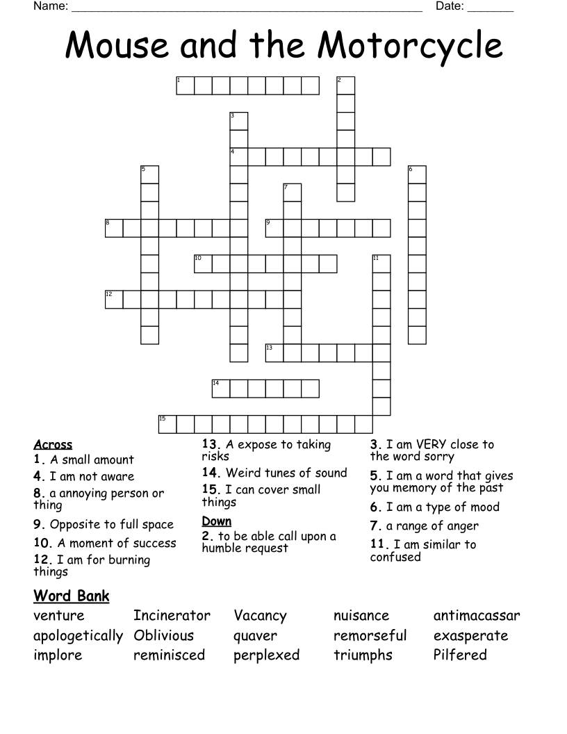 Mouse and the Motorcycle  Crossword