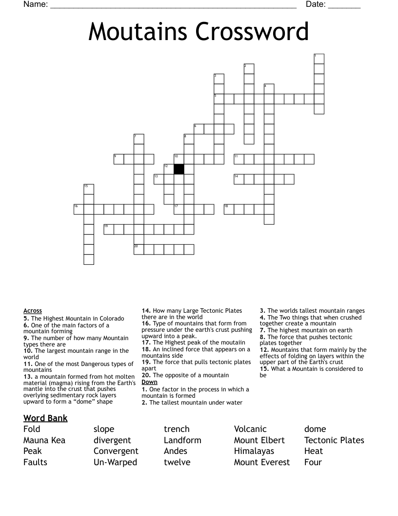 Moutains Crossword