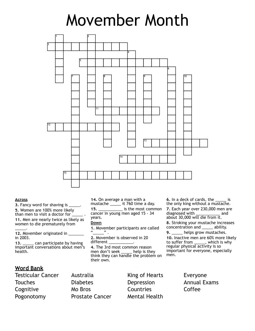 Movember Month Crossword