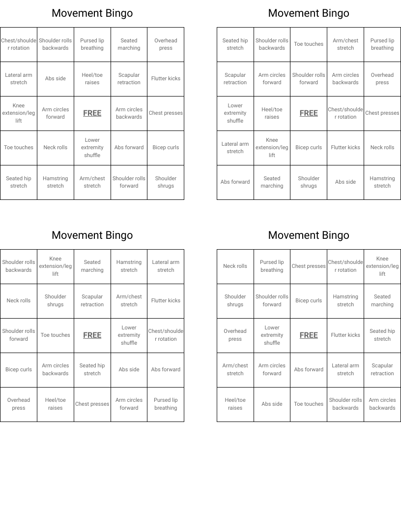 Movement Bingo