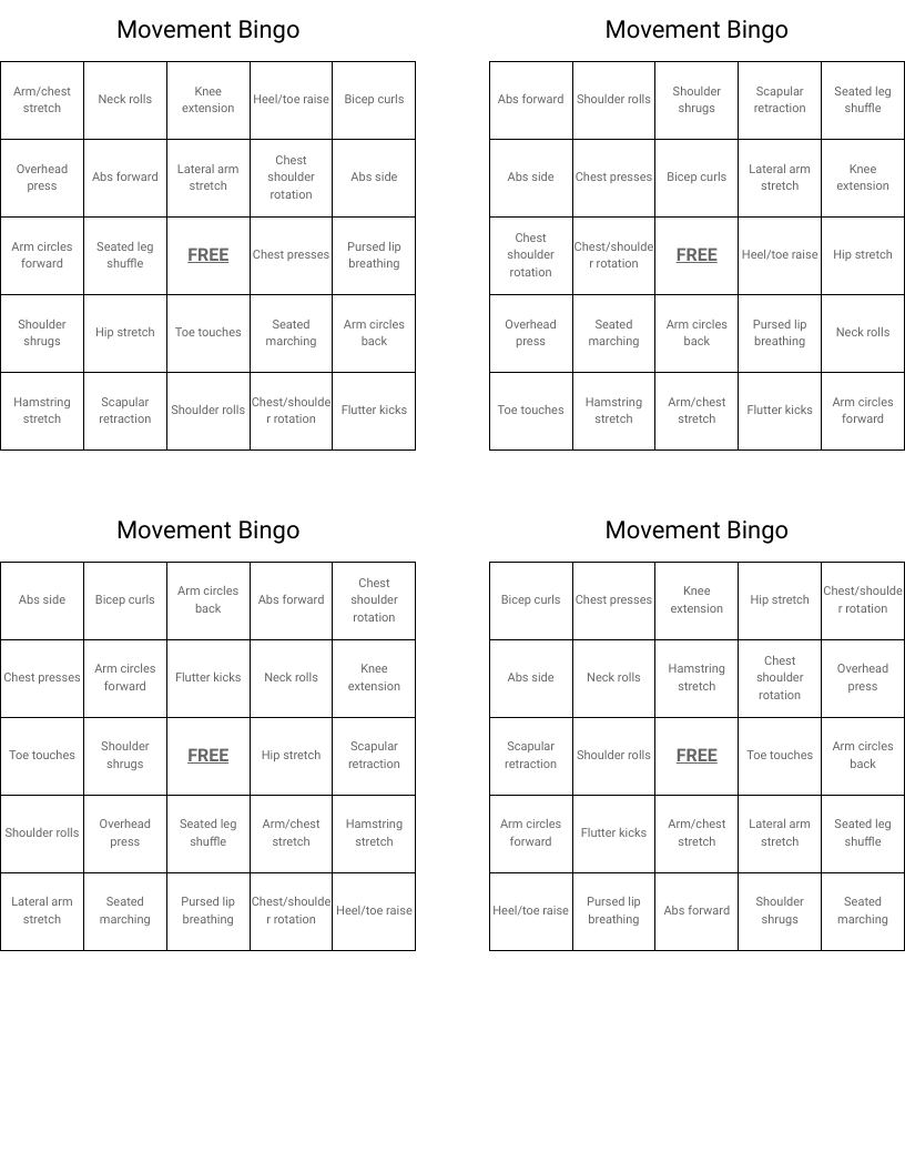 Movement Bingo