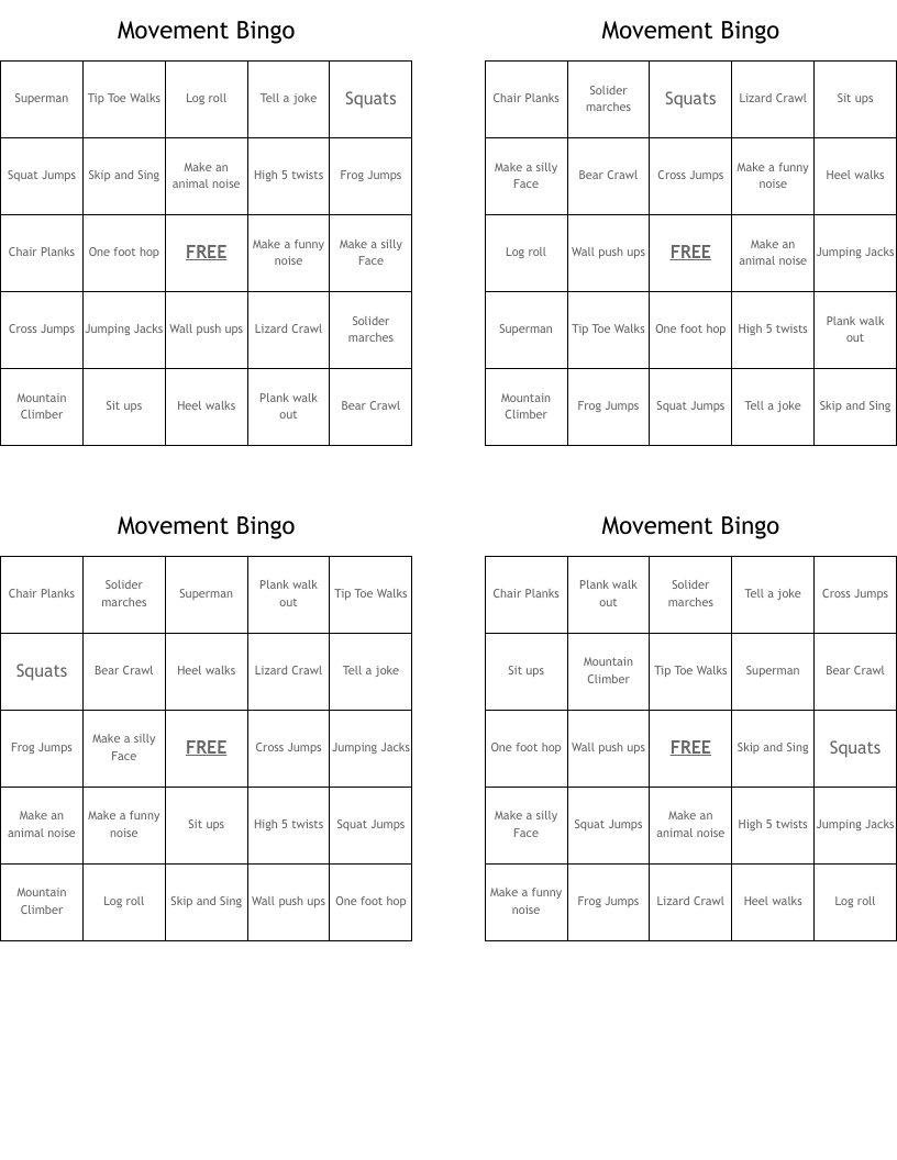 Movement Bingo