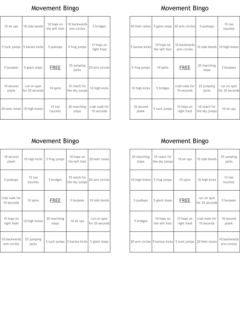 Movement Bingo