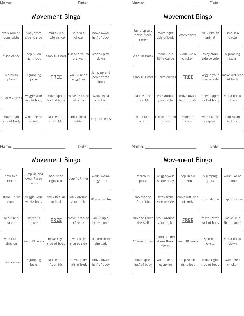 Movement Bingo