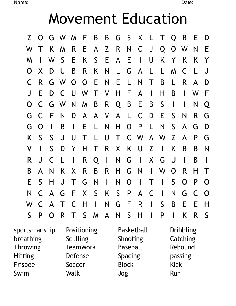 Movement Education Word Search