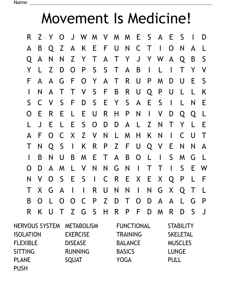 Movement Is Medicine! Word Search