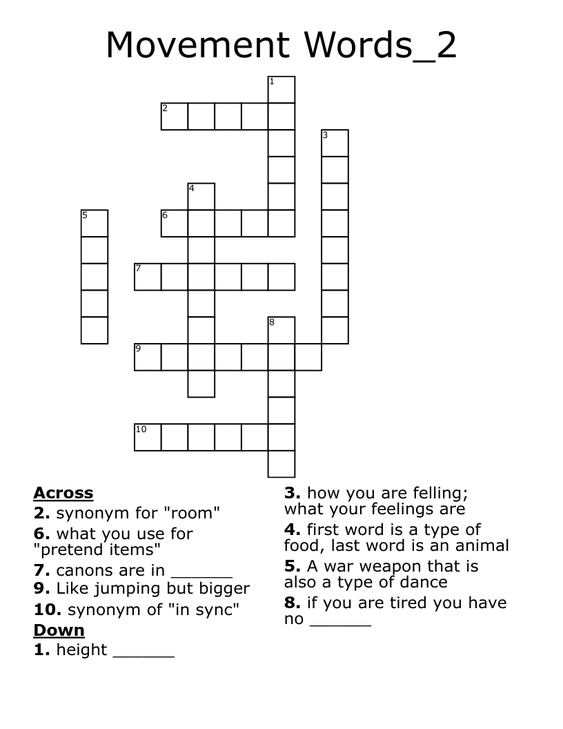 Movement Words_2 Crossword