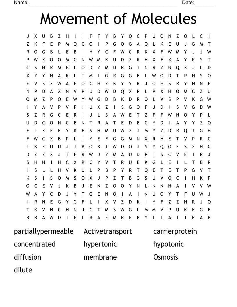 Movement of Molecules Word Search
